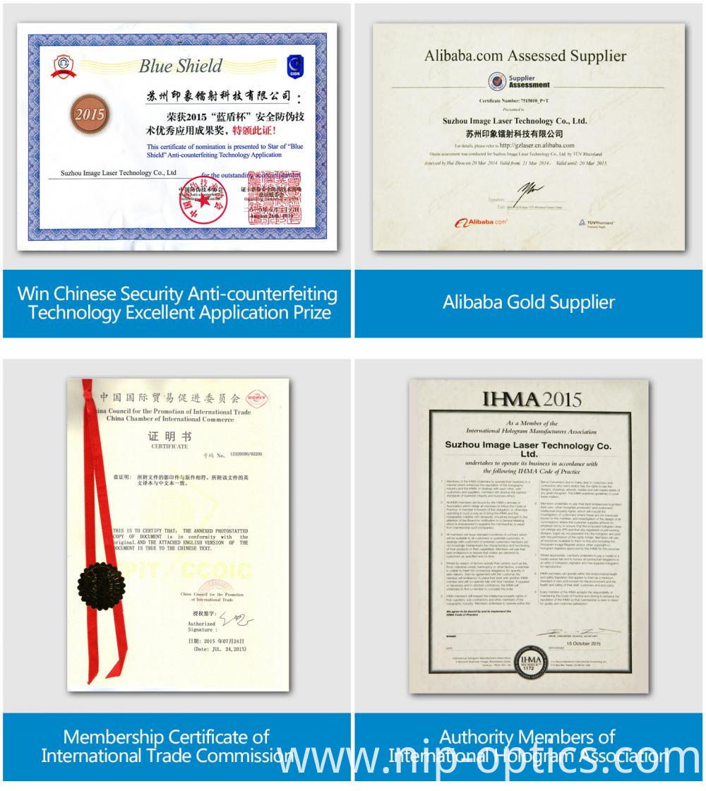 Certificate of Custom Hologram Certificate of Custom Hologram